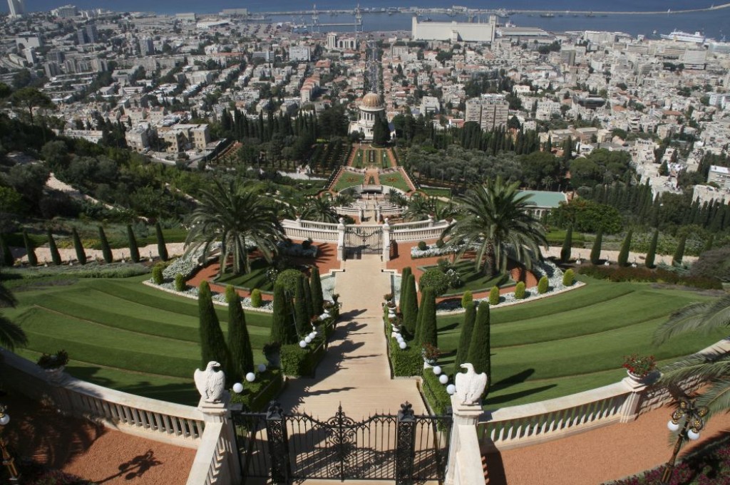 A view of the Bahai Gardens from the top of Mount Carmel.